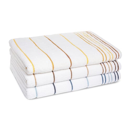 Pencil Stripe Pool Towel, Cotton End Hem, 34x70, 22lbs/dz, White with Multi-Blue Stripes